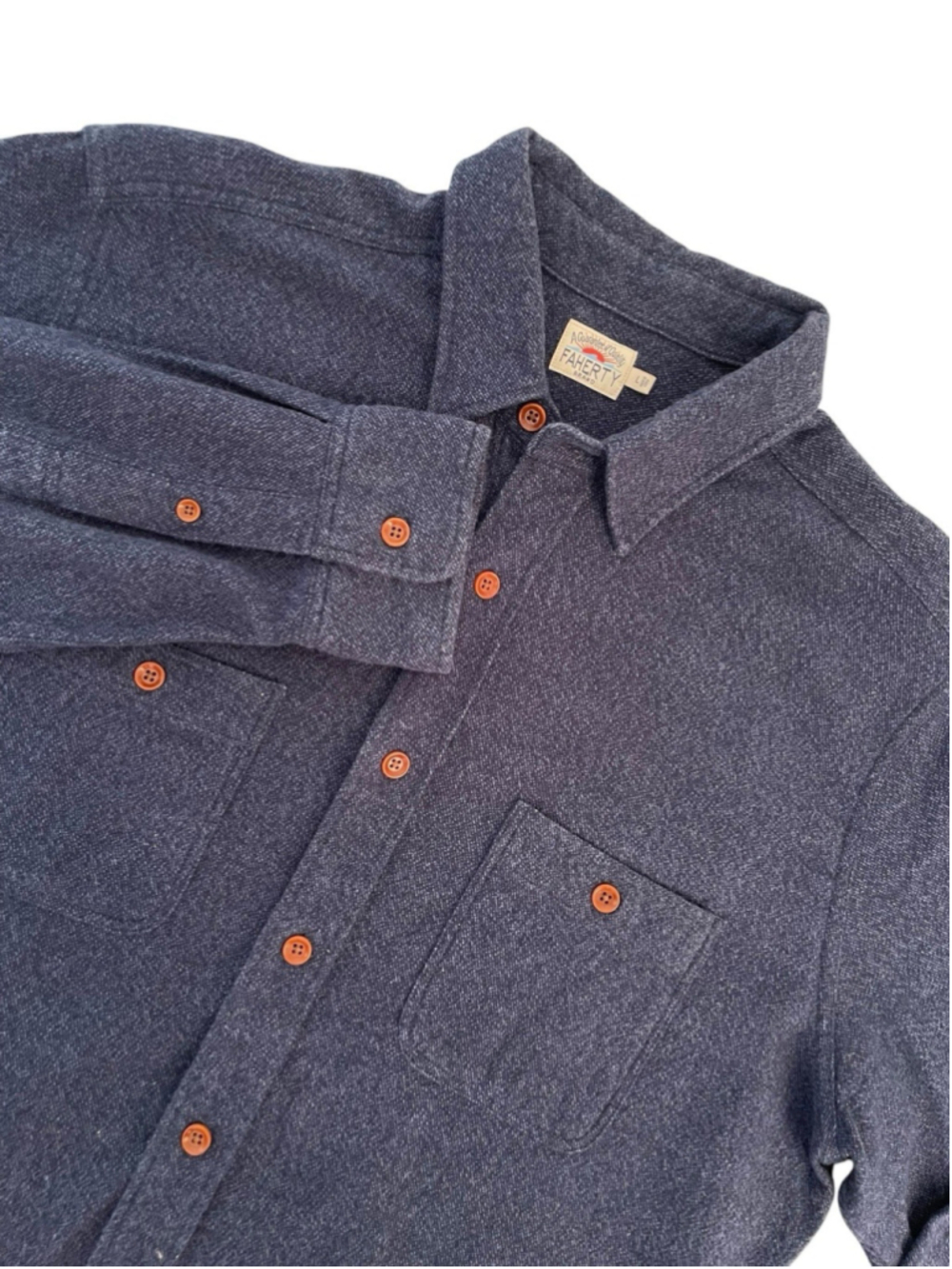 Faherty Alpine Knit Shirt Mens Large Navy Blue Organic Cotton Stretch